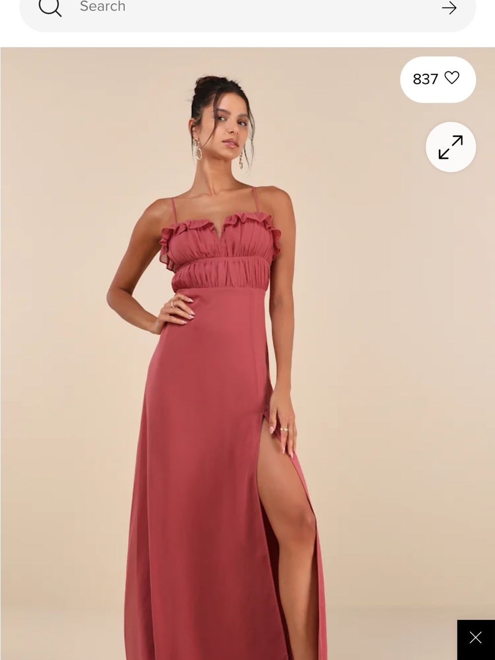 Lulu's Ruffled Bodice Spaghetti Strap Maxi Dress - Dusty Rose